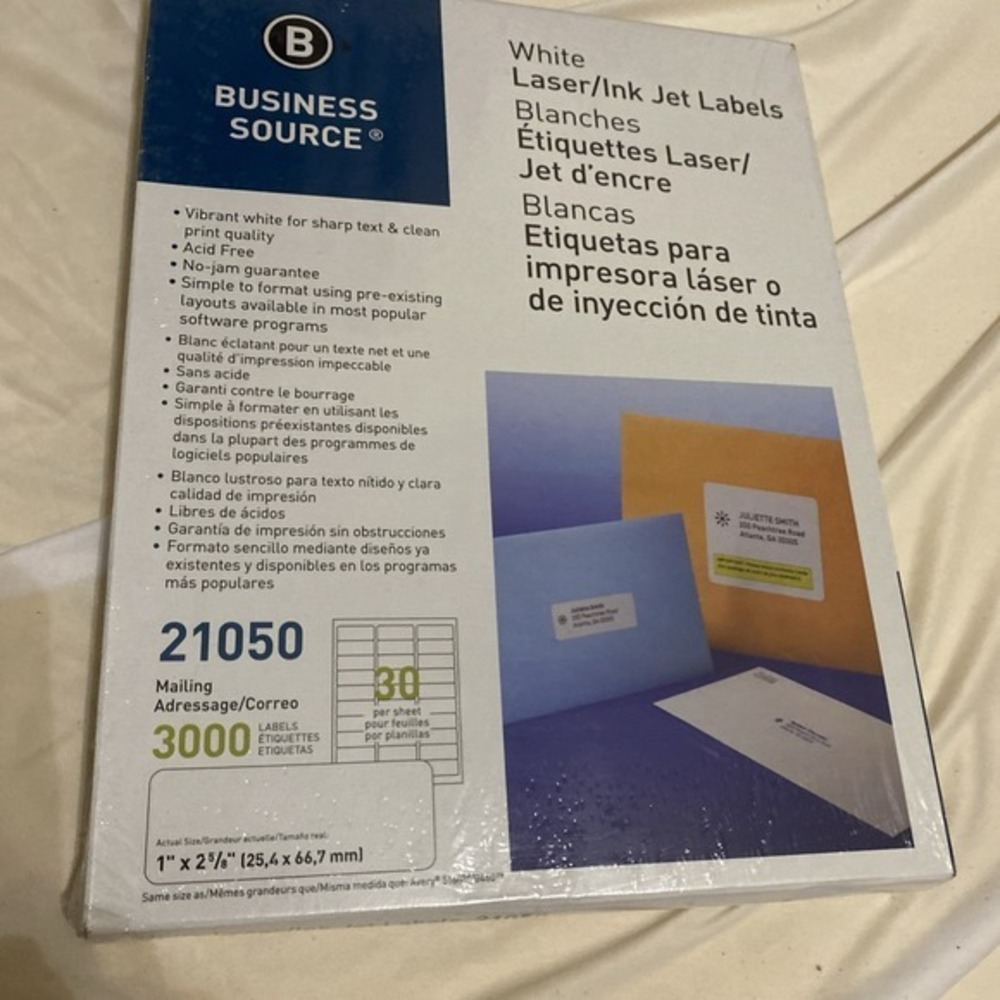 Business Source Mailing Laser Label - 1" Width X 2.62" Length Permanent 3000